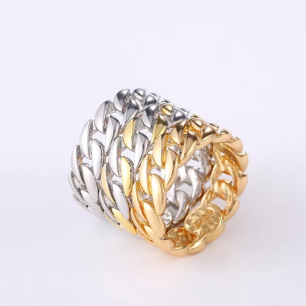 925 Silver Metal Chain Rings Men Women Hip Hop Party Cool Bicolor Eternity Ring